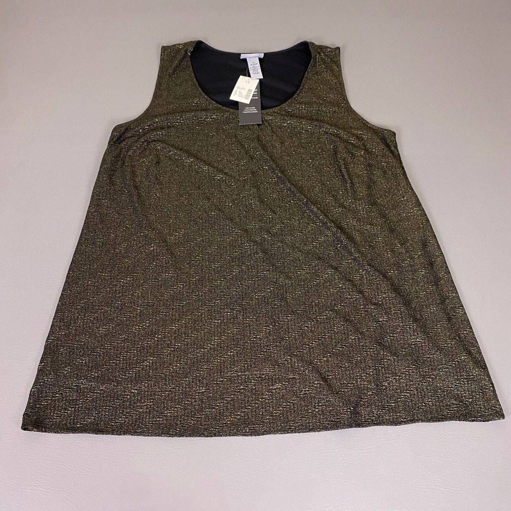 Catherines AnyWear Top 1X Black Gold Metallic Shimmer Scoop Neck Sleeveless NWT